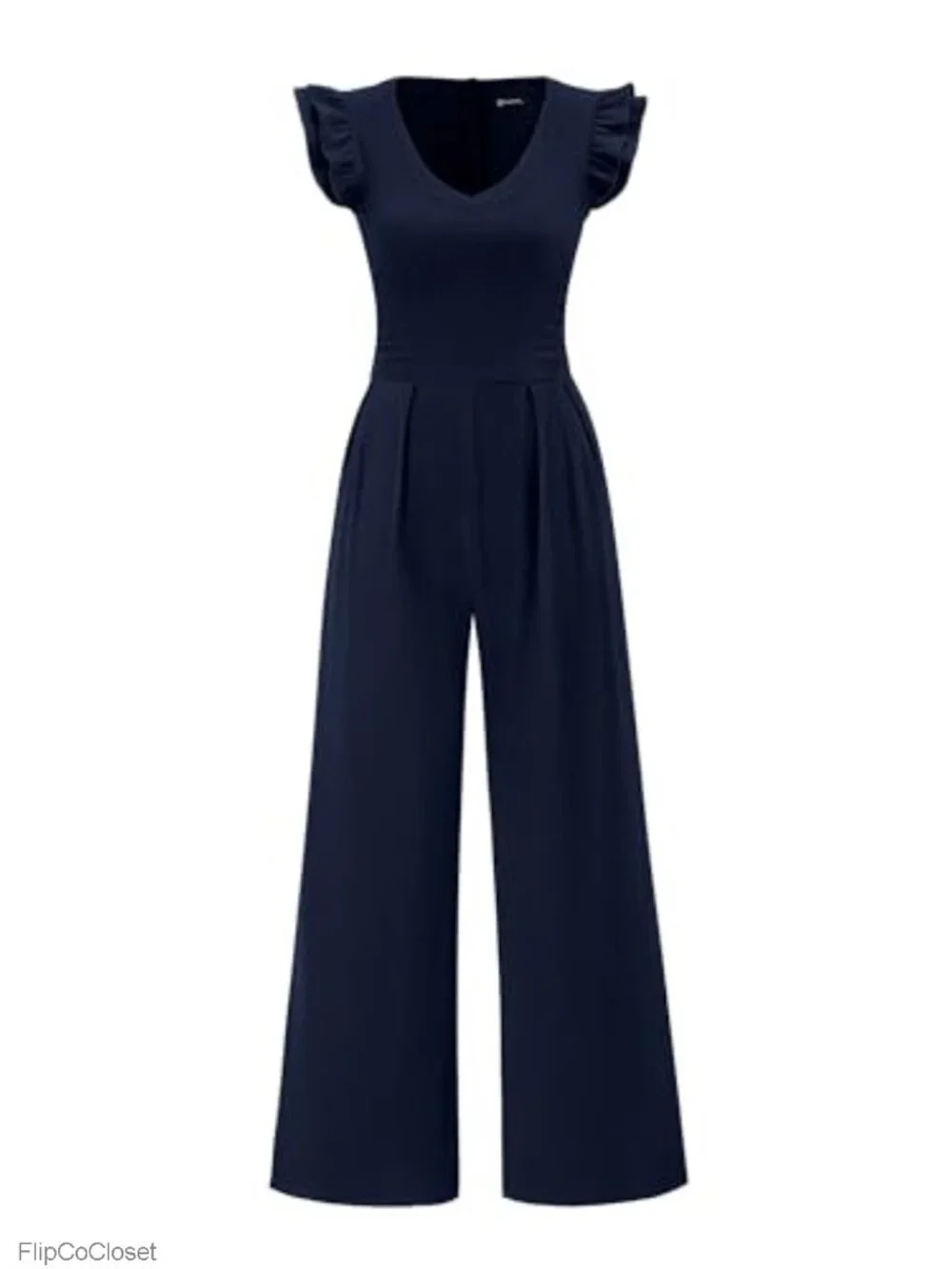 Wide Leg Jumpsuit for Women V Neck Ruffle Cap Sleeve